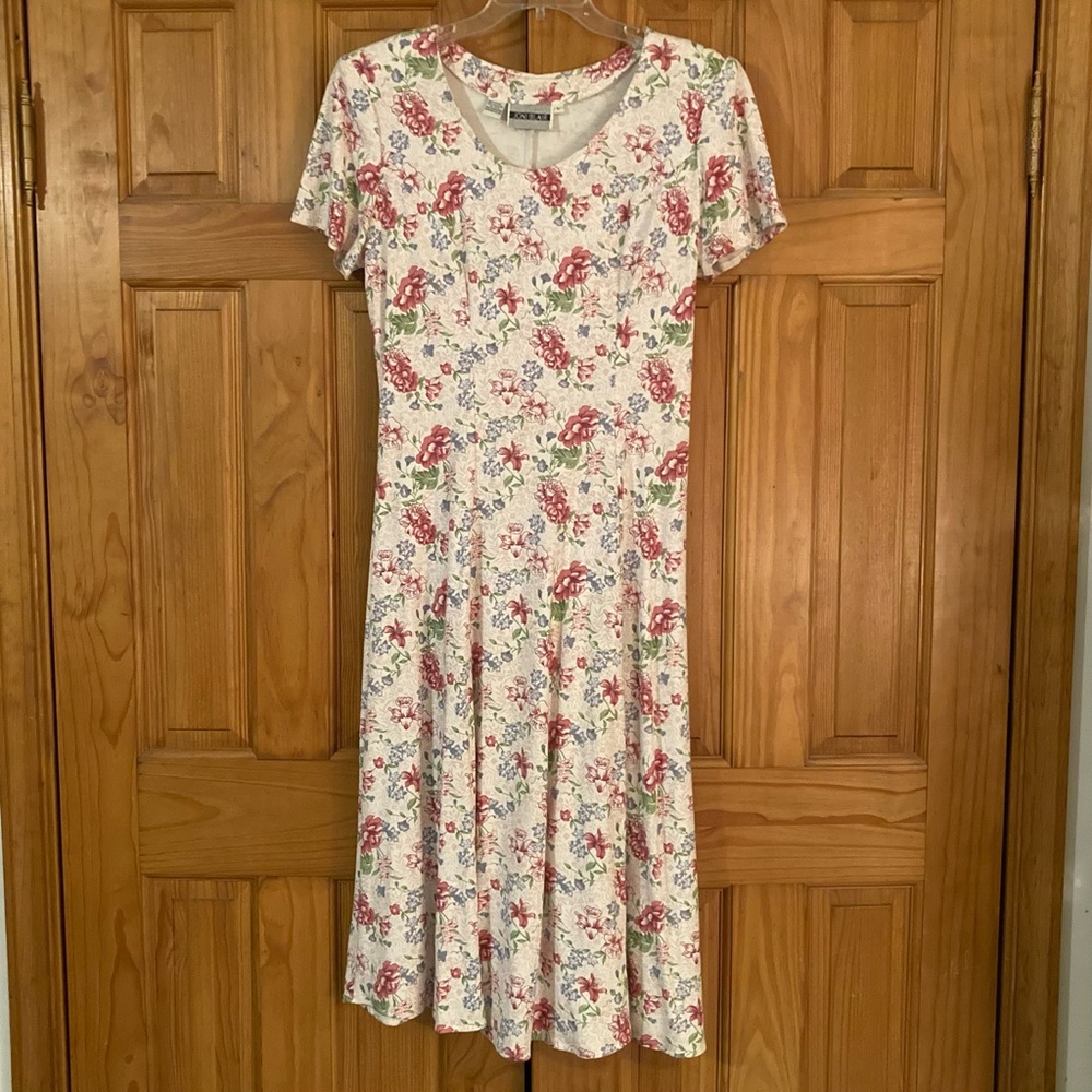 NWOT Joni Blair Vintage 80s 90s Dress Maxi Pink Short Sleeve Floral Size L Large